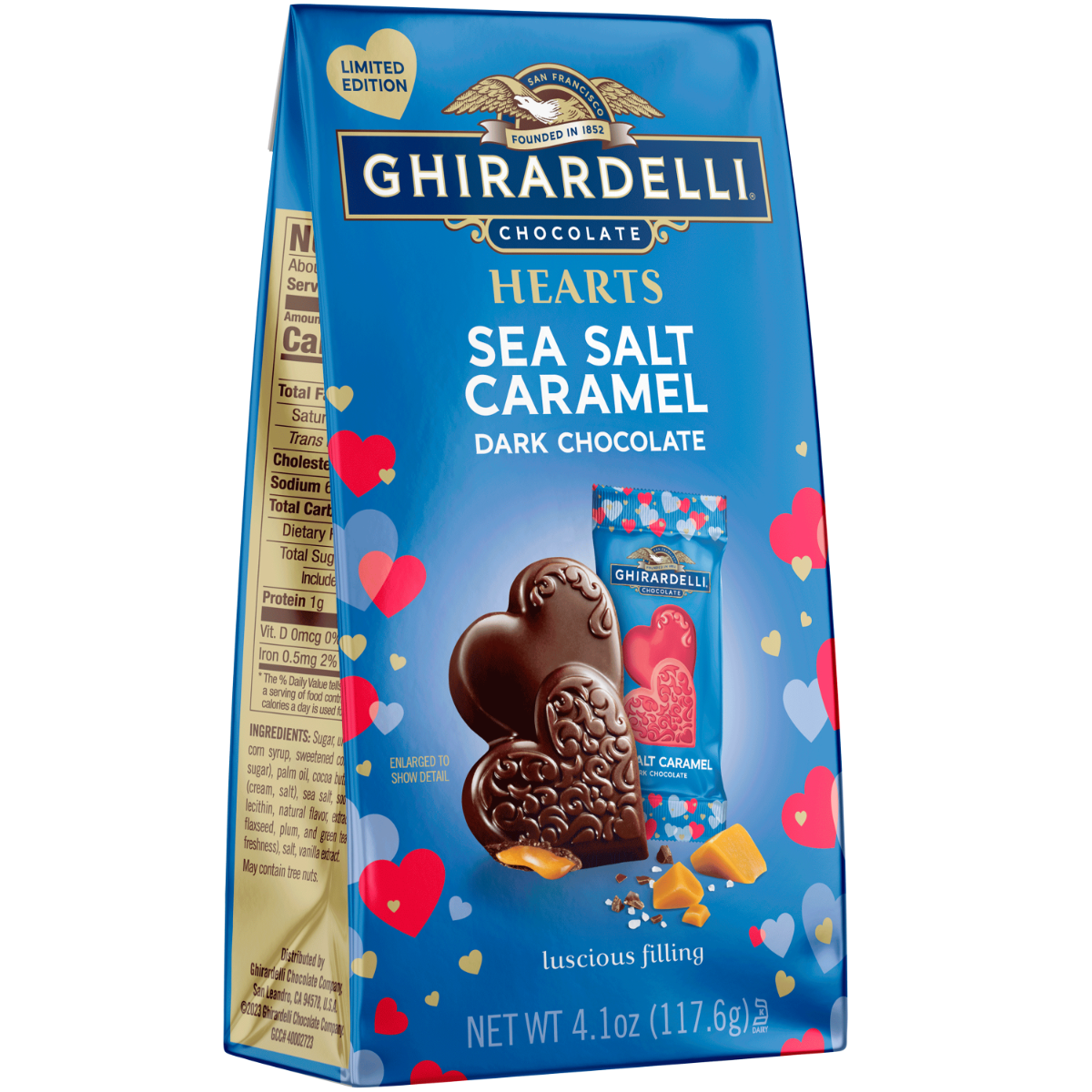 Dark Chocolate Sea Salt Caramel Hearts 4.1 Oz Bag