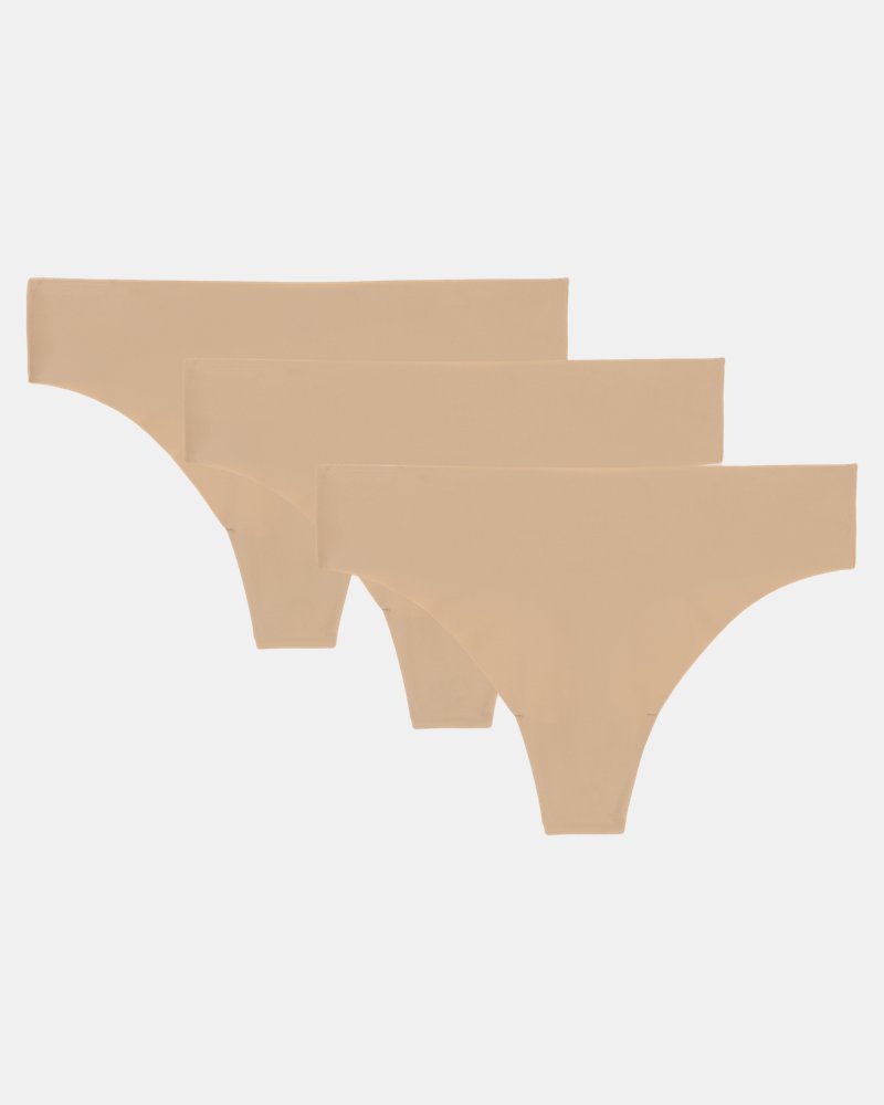UA Essential Stretch Women's 3-Pack No Show Thong - Brown