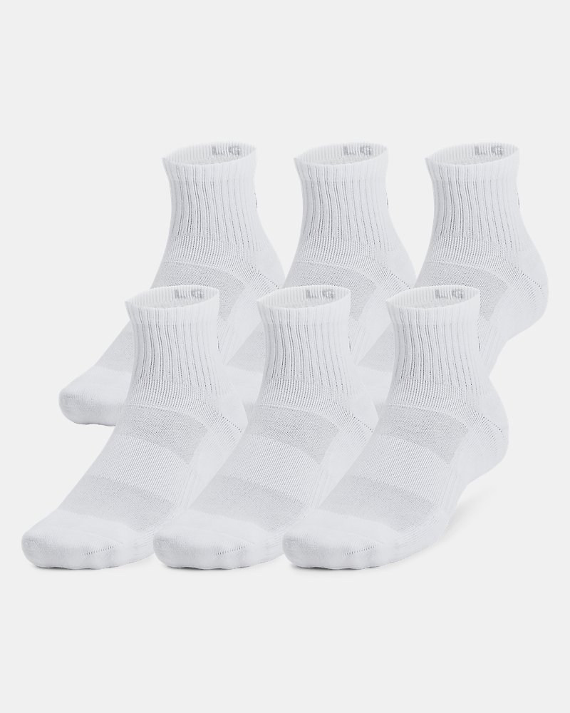 UA Training Cotton Unisex 6-Pack Quarter Socks - White