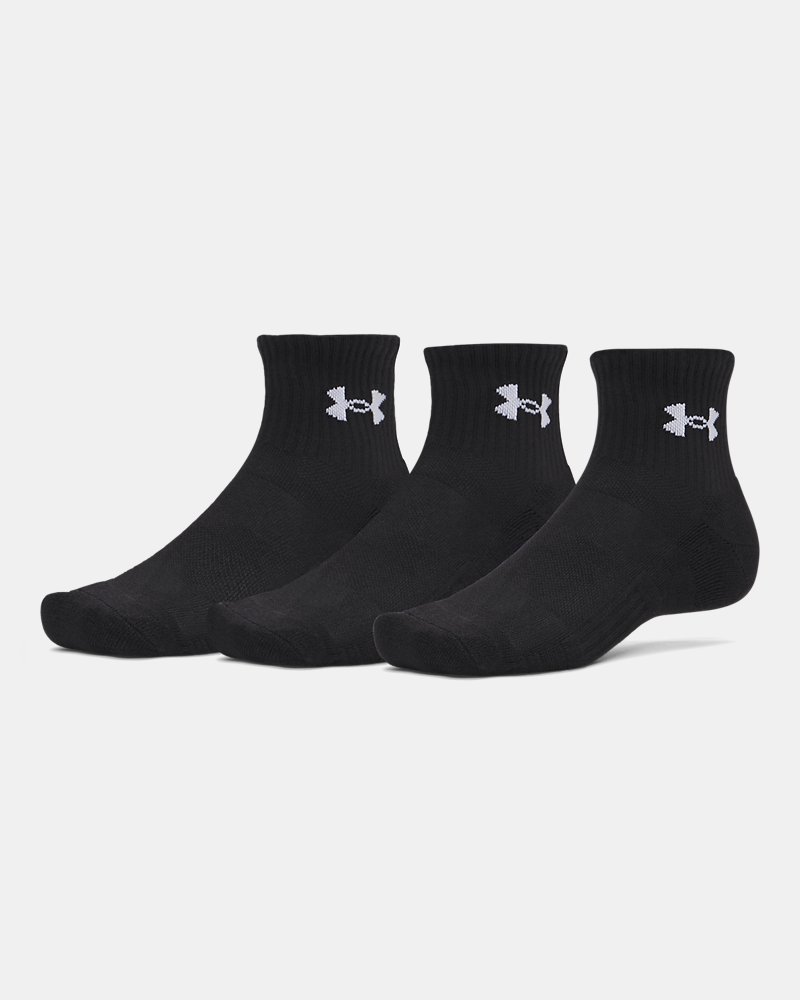 UA Performance Cotton Unisex 3-Pack Quarter Socks - Black
