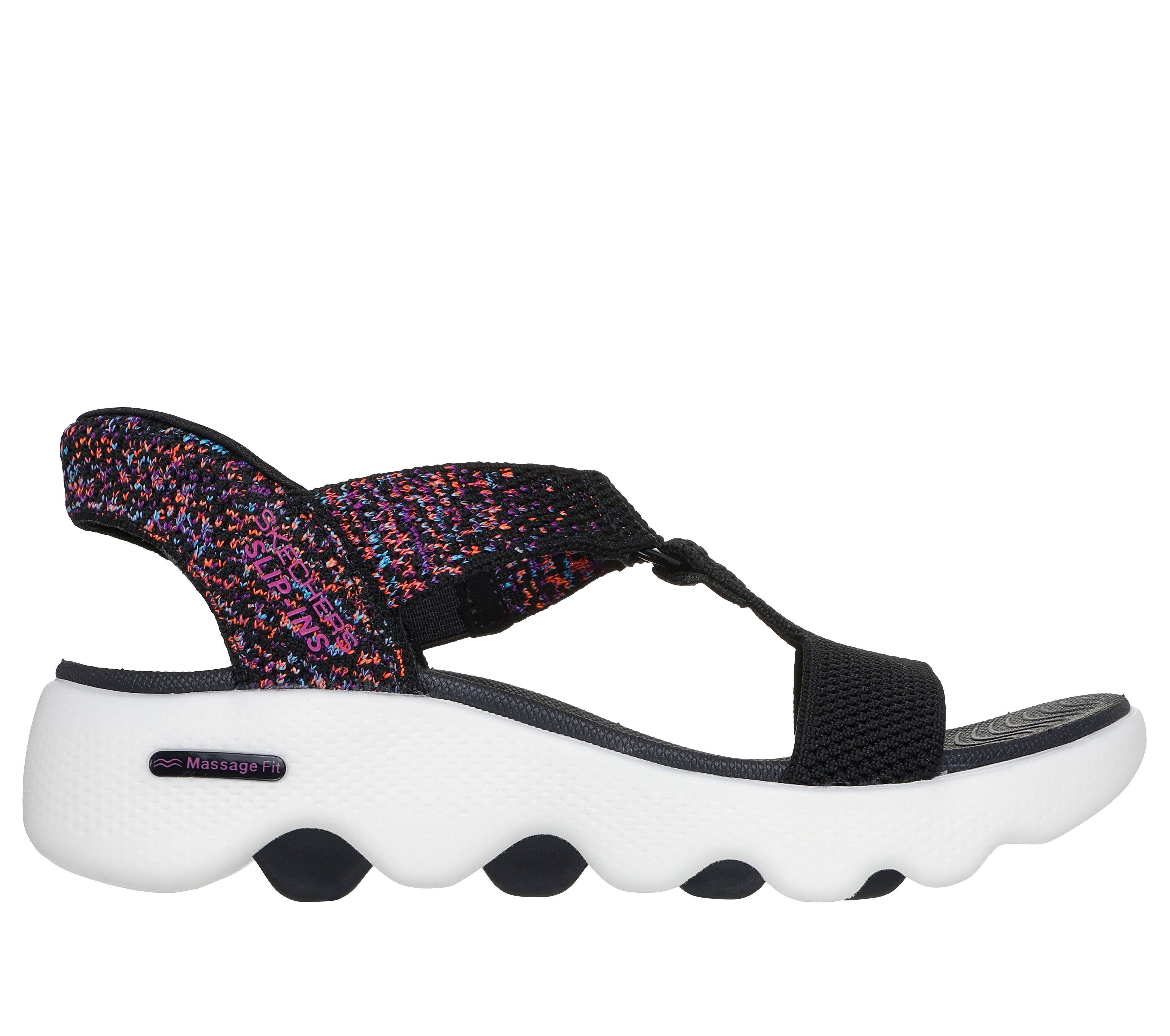 Skechers Slip-ins: GO WALK Massage Fit Sandal - Confetti Sky - BLACK / MULTI