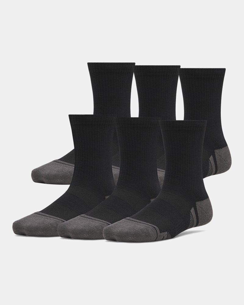 UA Performance Tech Kids' 6-Pack Crew Socks - Black