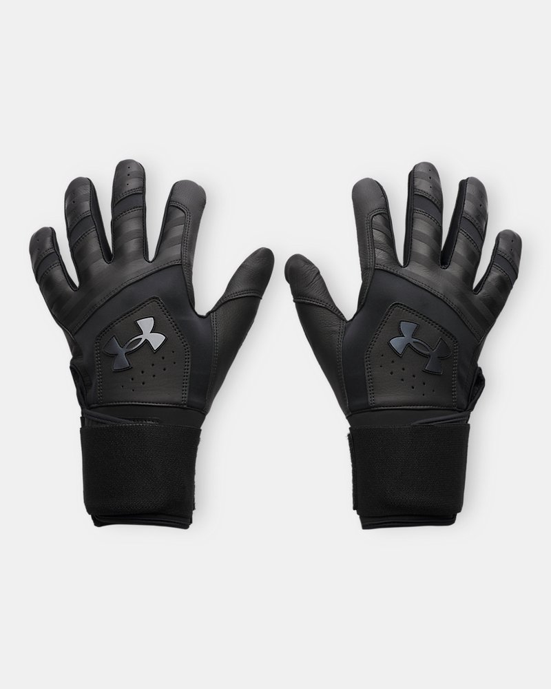 UA Yard 10 Long Cuff Men's Batting Gloves - Black